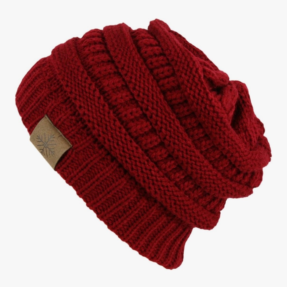 Cozy Red Knit Beanie Winter Warm Thick Cable Knit Slouchy Skull Beanie Cap Hat
